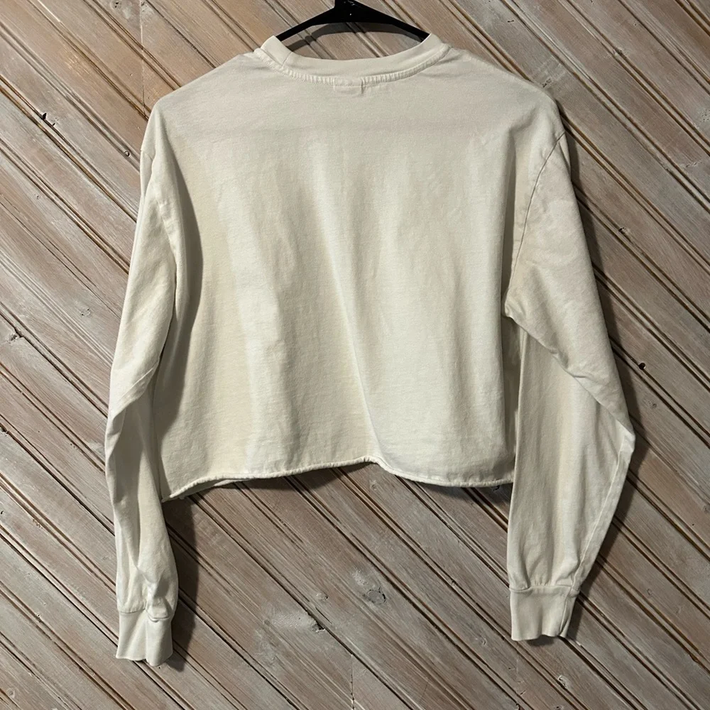 TNA Bright White Long Sleeve Cropped Shirt Embroidered Logo Basic - Picture 7 of 7